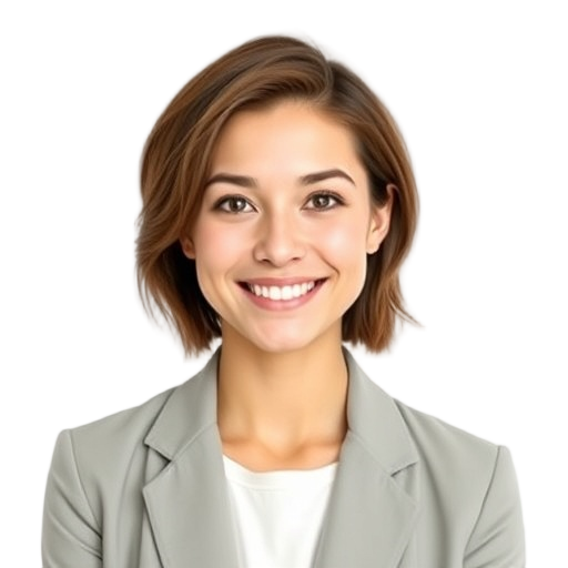 A person smiling to the camera with a white background looking like