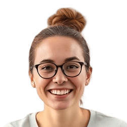 A person smiling to the camera with a white background looking like