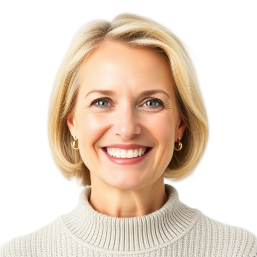 A person smiling to the camera with a white background looking like