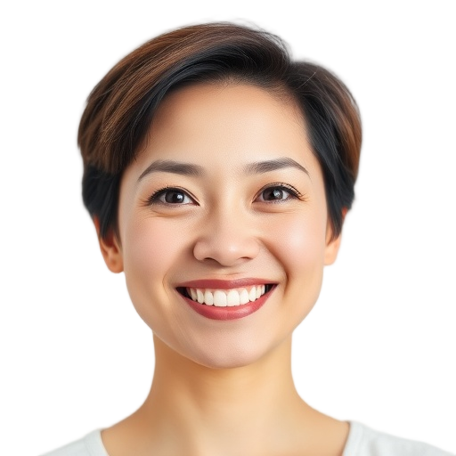 A person smiling to the camera with a white background looking like