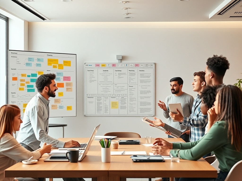 "three-panel workshop scene" "panel one