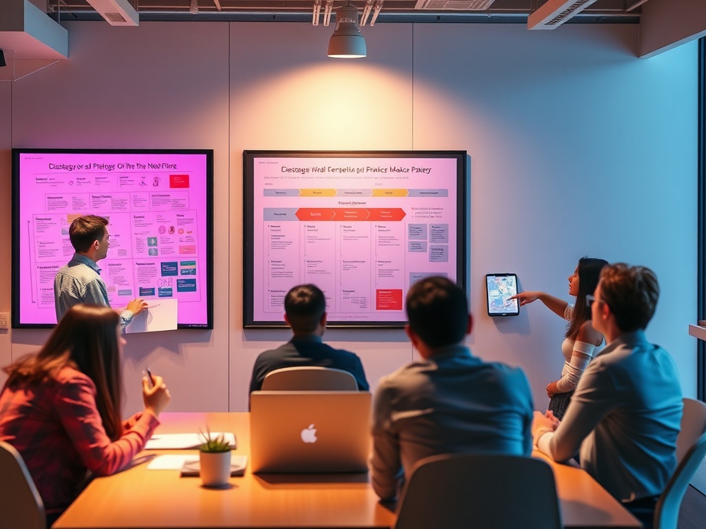 "three-panel workshop scene" "panel one