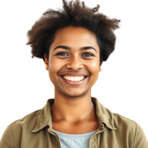 A person smiling to the camera with a white background looking like