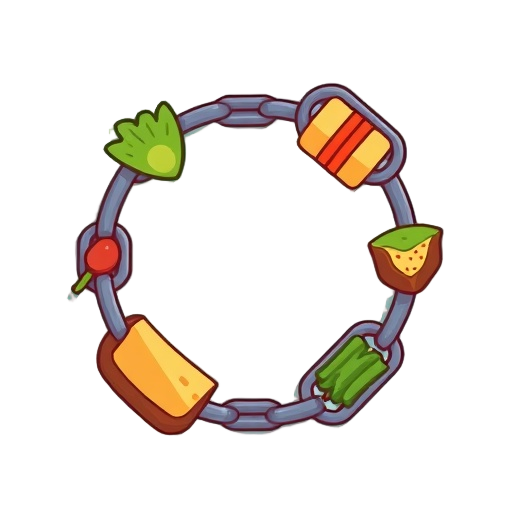 Carefully describe an image in great detail that needs to be generate, use quotes to split visual things, "cycle" "broken chain" "food freedom" "step plan" "calm mind""
