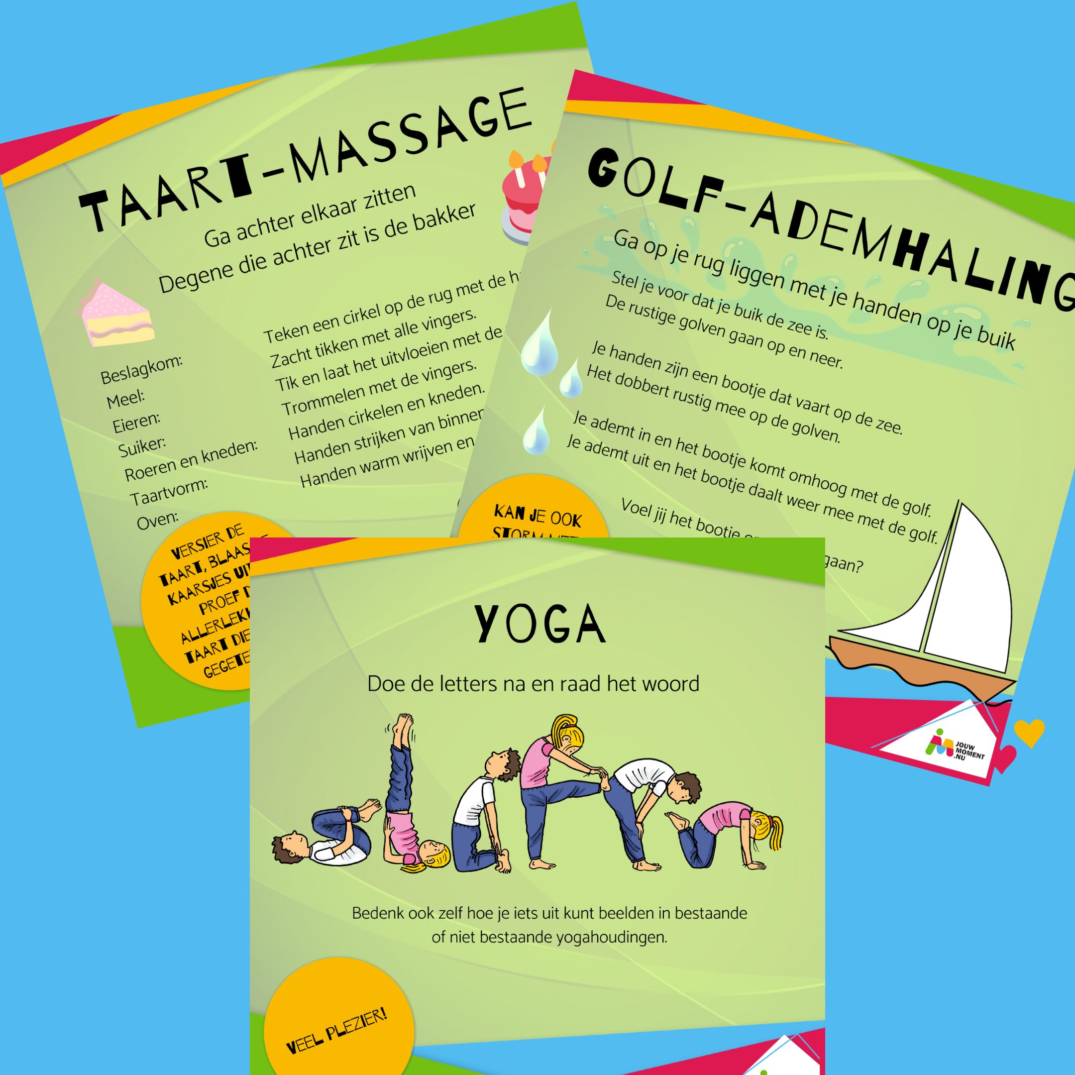 Fantasierijke massages, leuke ademhalings-oefeningen en grappige yoga, een momentje om samen te verbinden