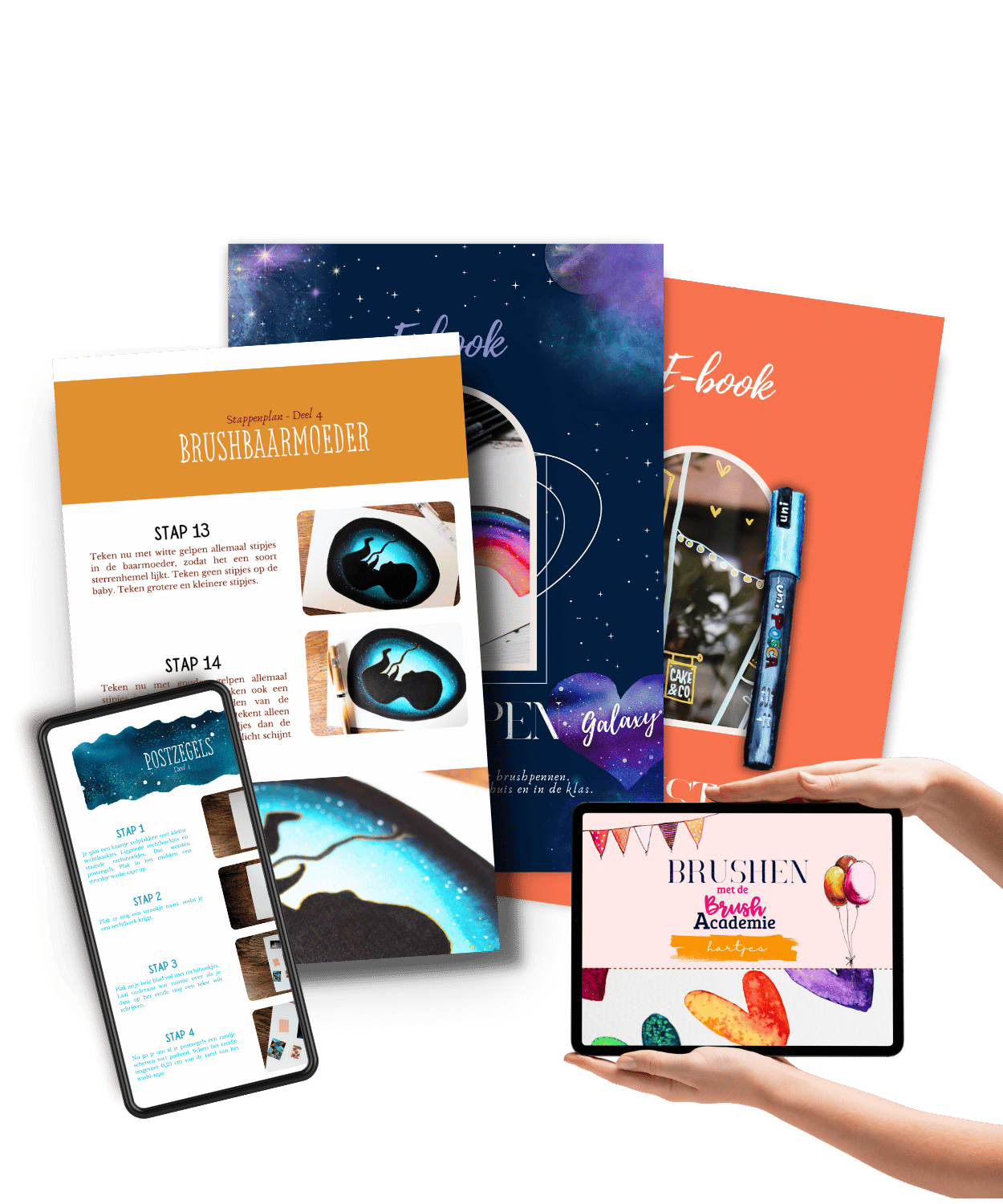 alt="E-books en downloads voor creatieve leerkrachten en creatieve liefhebbers in de online Brush Academie omgeving"