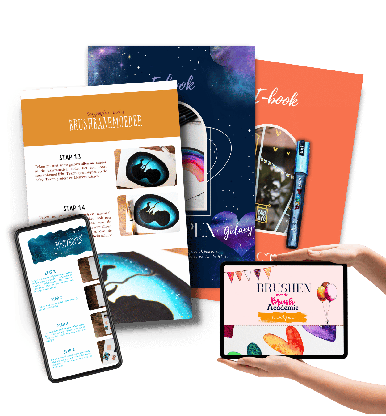 alt="E-books en downloads voor creatieve leerkrachten en creatieve liefhebbers in de online Brush Academie omgeving"