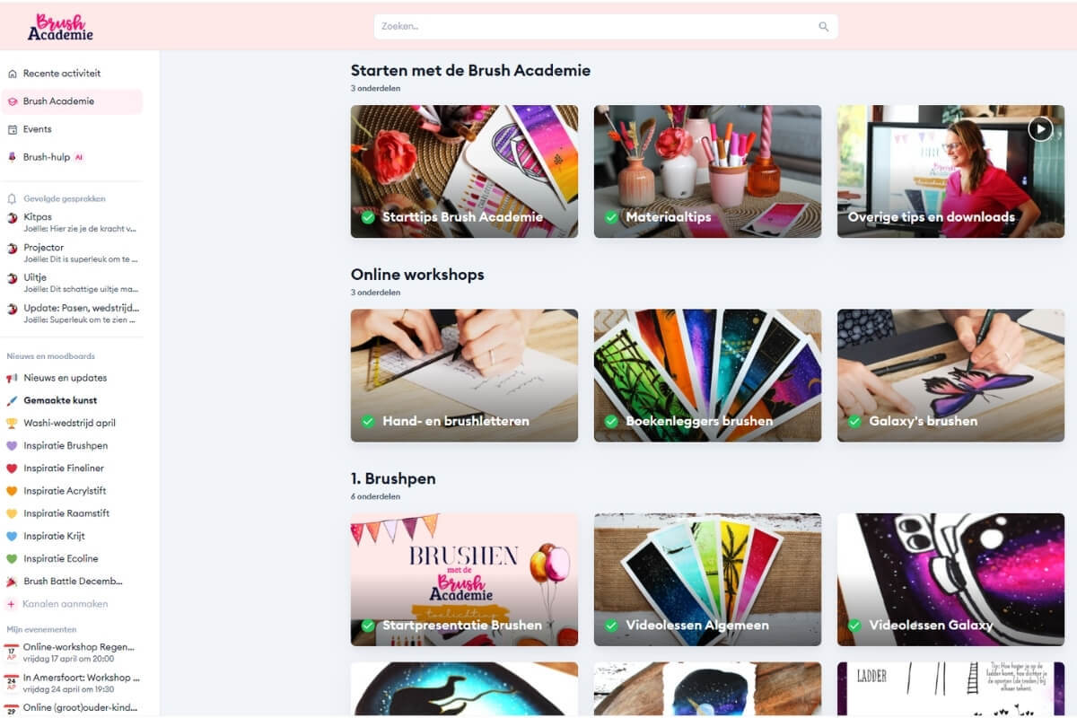 Online-omgeving Brush Academie met online kunstlessen