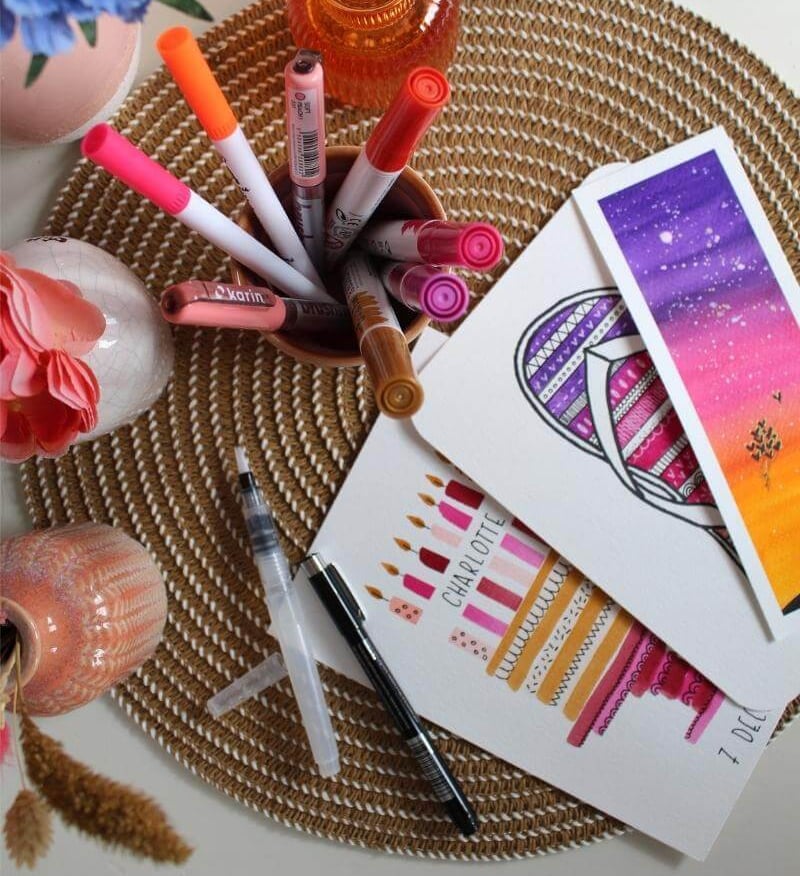 Leren tekenen stap voor stap met waterbrush en aquamarkers