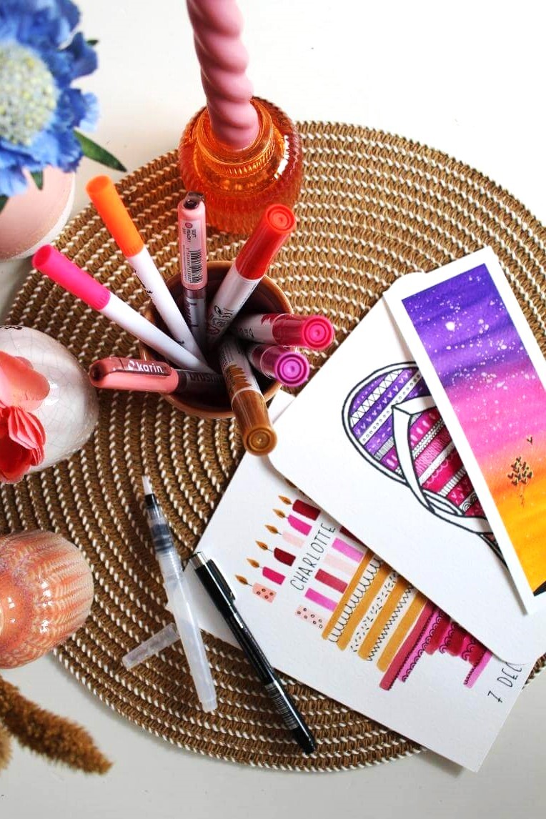 Online tekenles met brushpennen, aquamarkers en waterbrushes