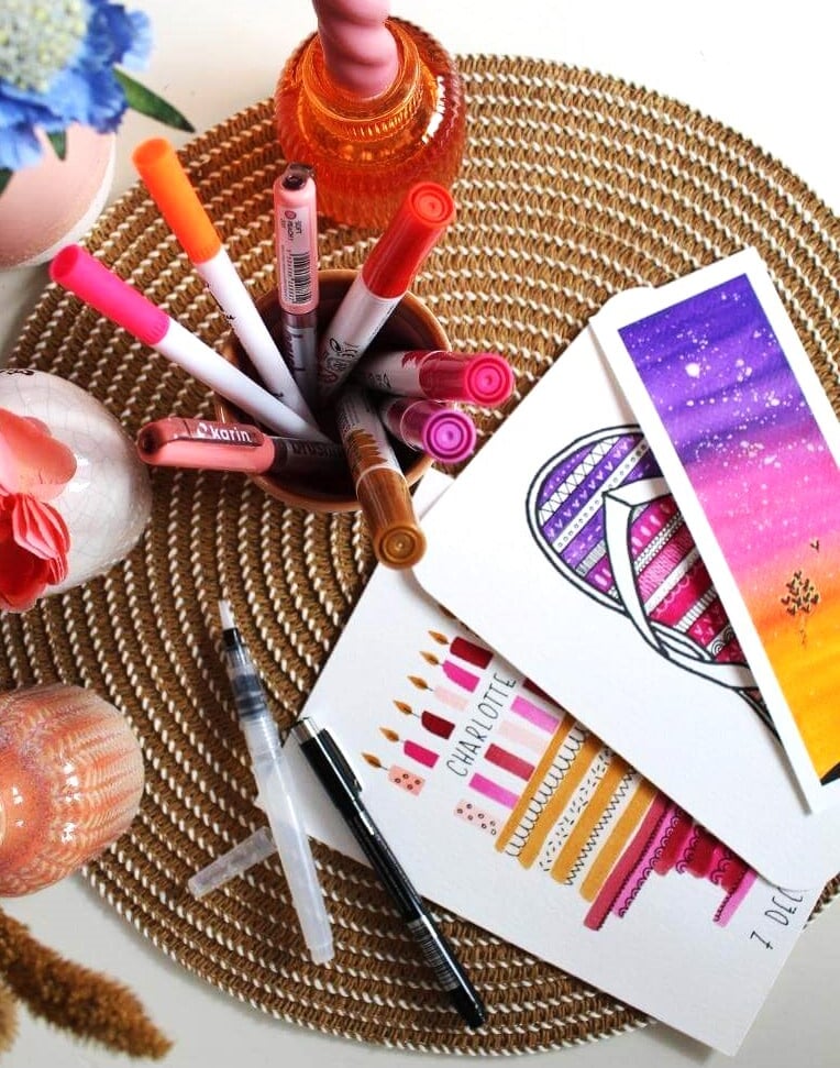 Online tekenles met brushpennen, aquamarkers en waterbrushes