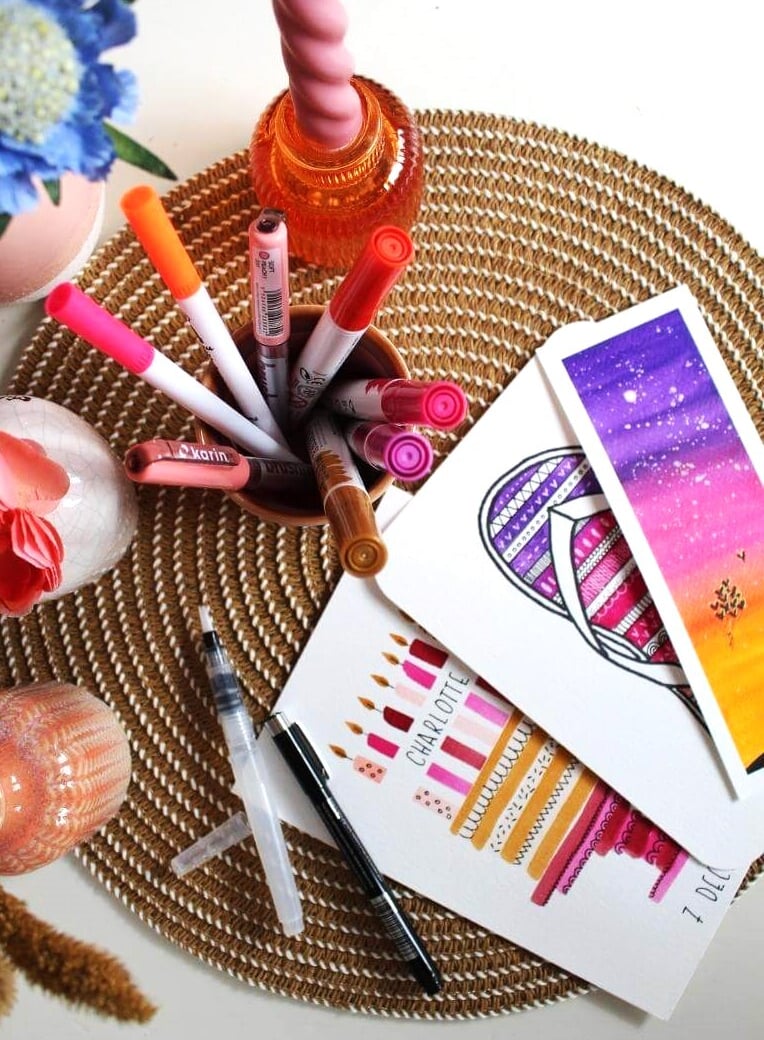 Online tekenles met brushpennen, aquamarkers en waterbrushes