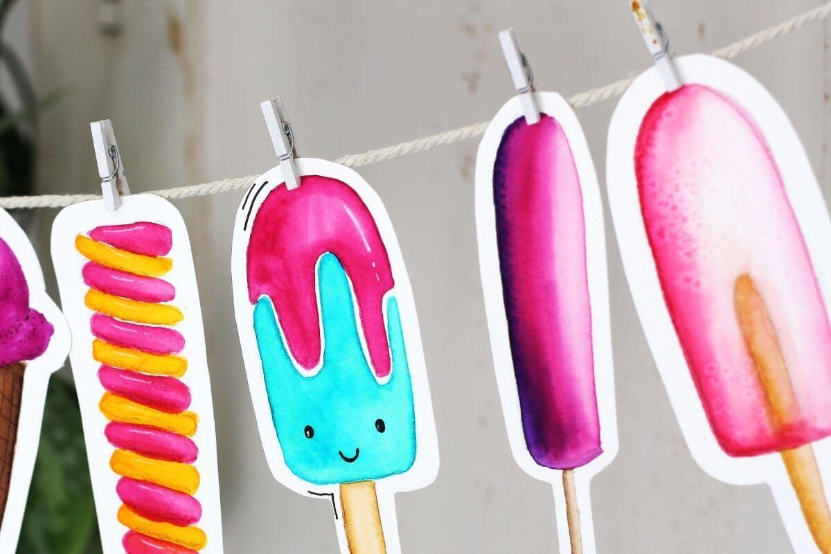 Resultaat van creatieve brushpen les met ijsjes voor kinderen