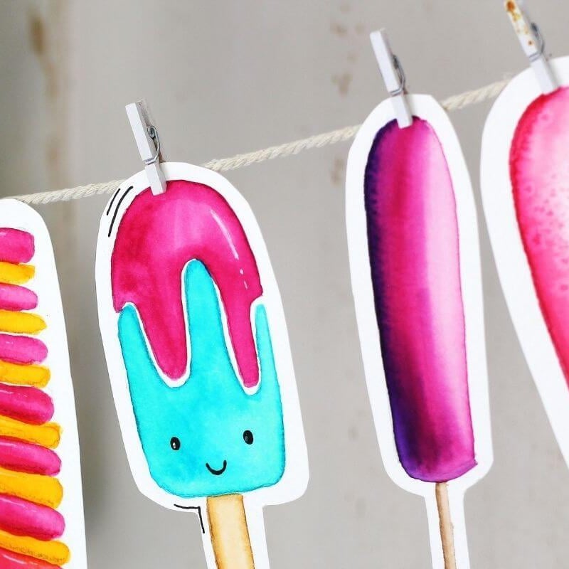 Resultaat van creatieve brushpen les met ijsjes voor kinderen