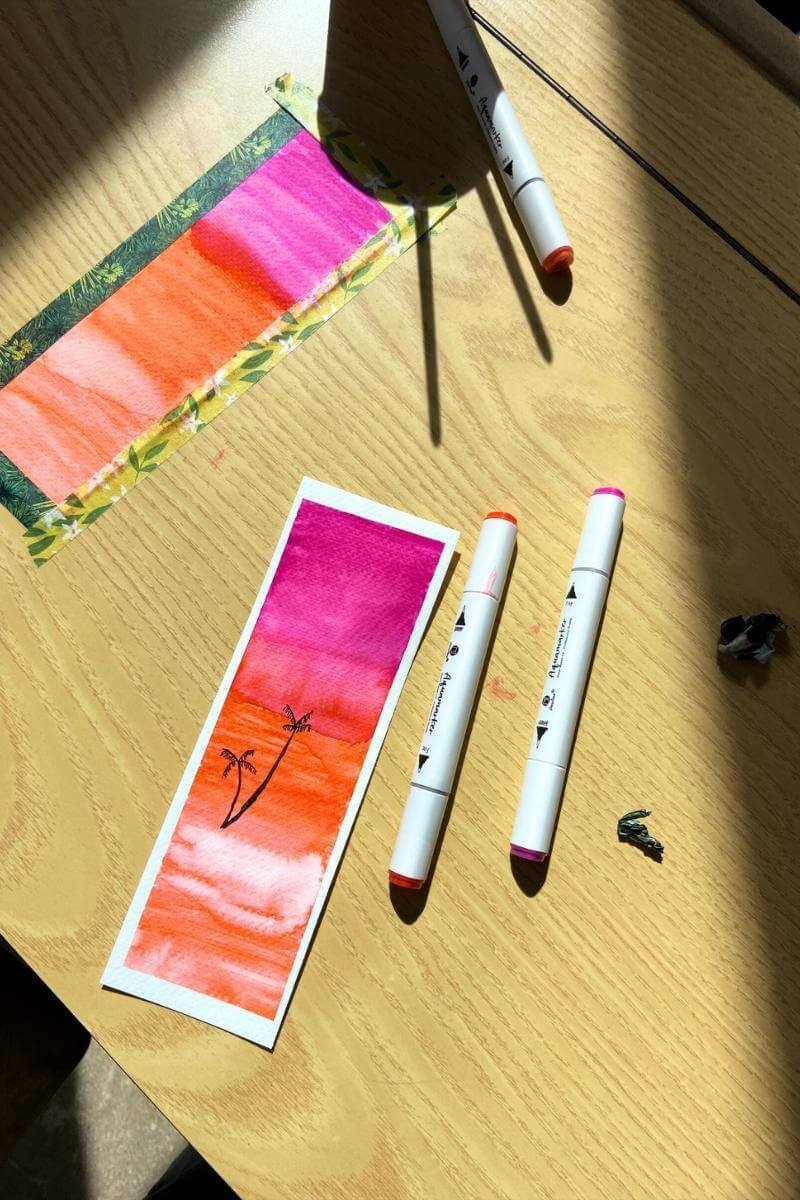 Kunstwerk met aquamarkers van de Action op aquarelpapier