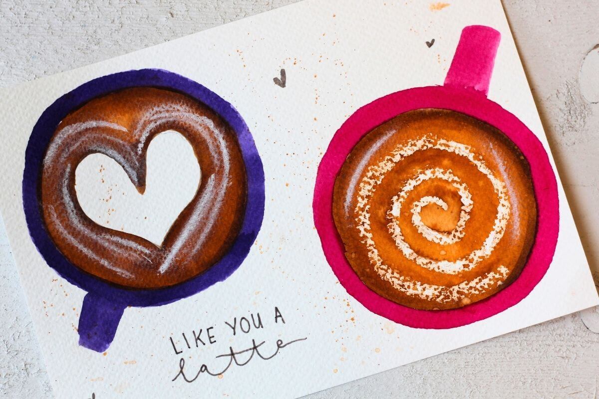 Gratis latte art kaartje maken tijdens online tekenles