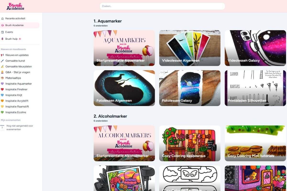 Online omgeving kunstlessen cozy coloring cursus