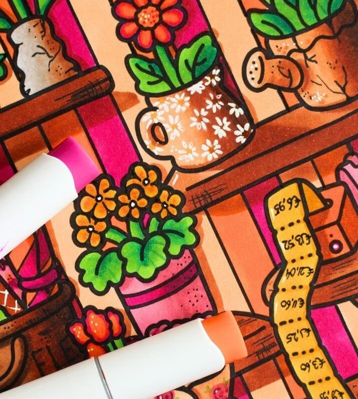 Ingekleurde cozy coloring kleurplaat met alcoholmarkers uit de online cursus