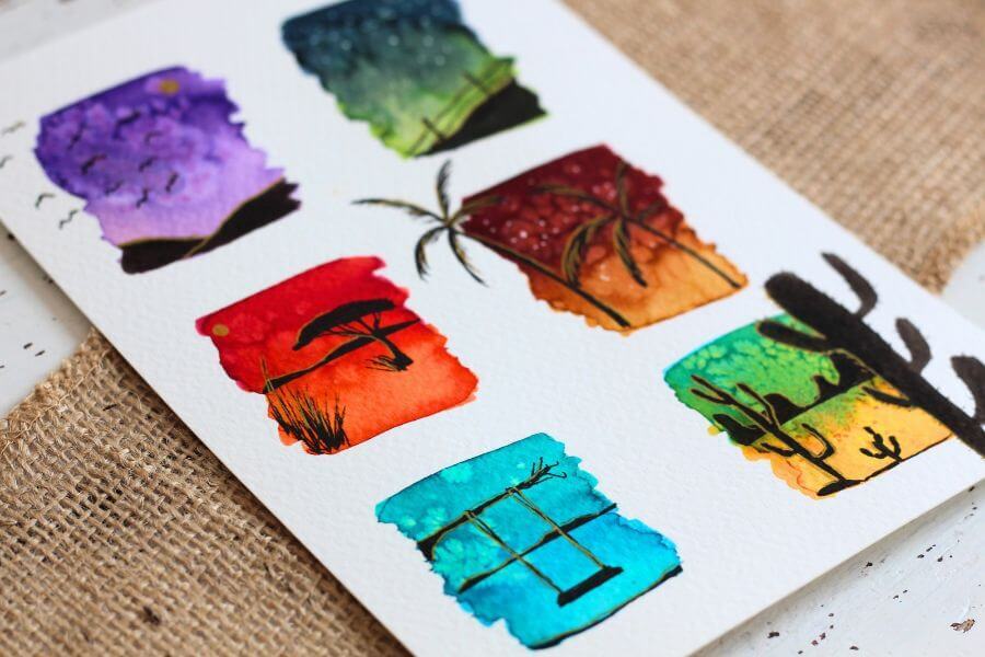 Landschapjes met aquamarkers