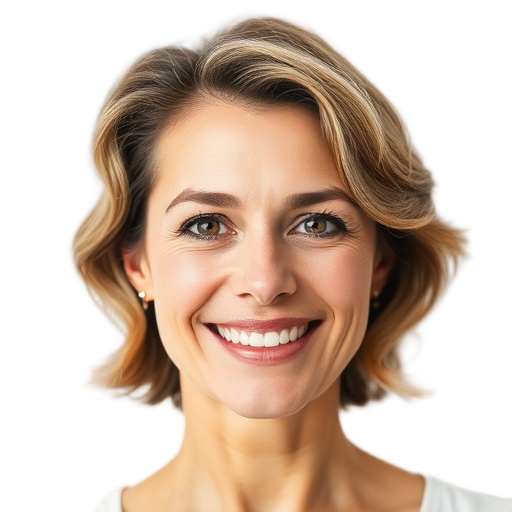 A person smiling to the camera with a white background looking like