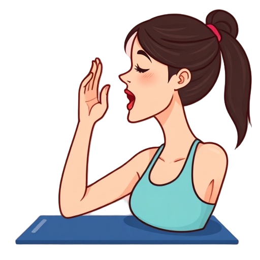 "woman exercising jaw" "yoga mat" "warm compress"