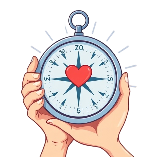 "emotional compass" "person holding compass with heart-shaped needle" "radiating calm waves"