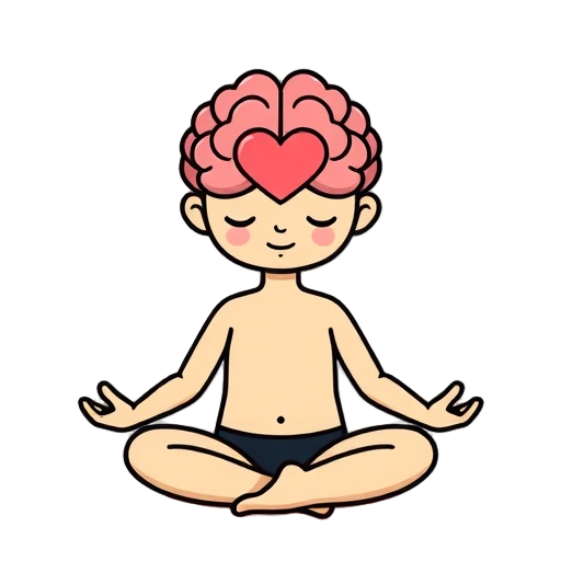 "A calm meditating person" "Three layered icons" "Brain with heart"