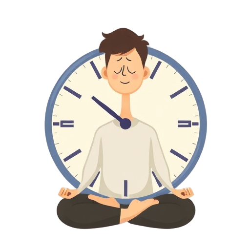 "clock ten" "person meditating" "sparkles calm"