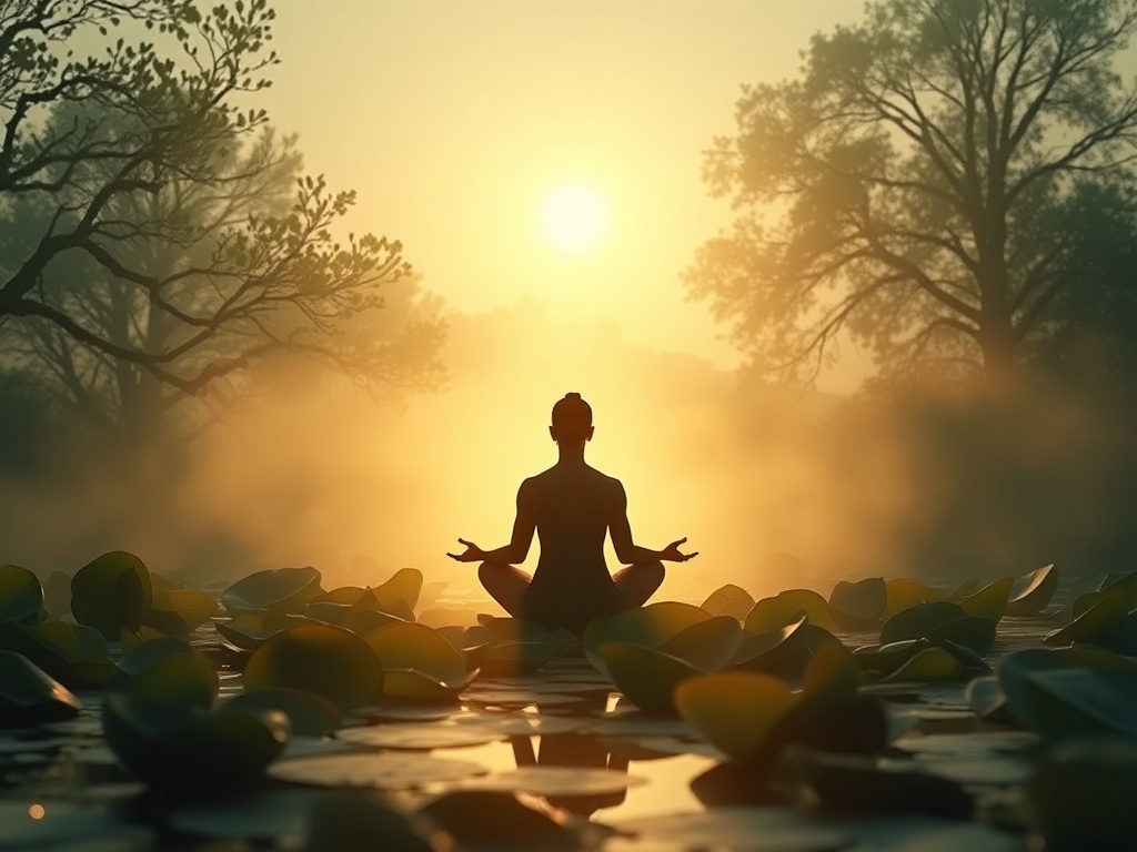 "A serene meditative scene revealing hidden layers