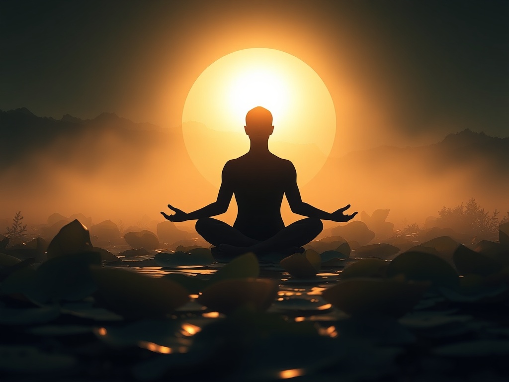 "A serene meditative scene revealing hidden layers