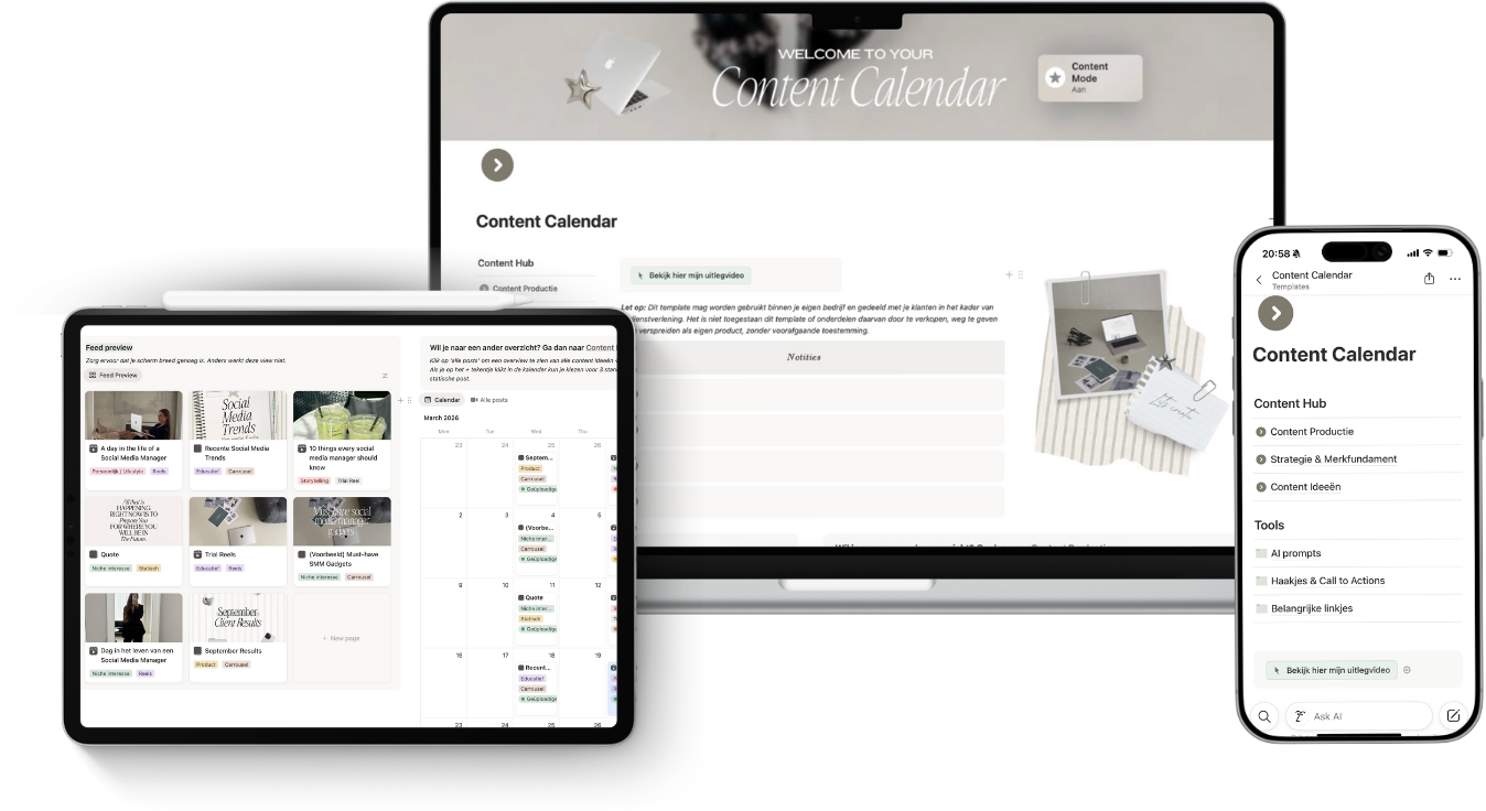 Notion-contentkalender op een iPad