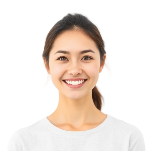 A person smiling to the camera with a white background looking like