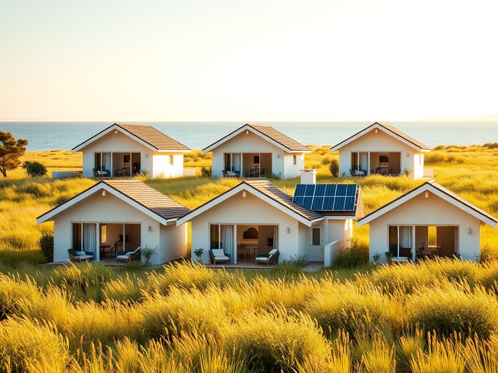 "five modern bungalows in a sunny coastal meadow" "each with distinct design