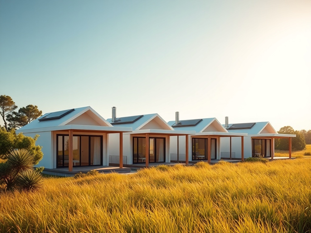 "five modern bungalows in a sunny coastal meadow" "each with distinct design