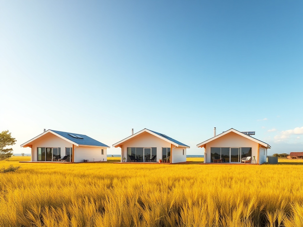 "five modern bungalows in a sunny coastal meadow" "each with distinct design