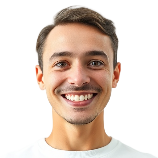 A person smiling to the camera with a white background looking like