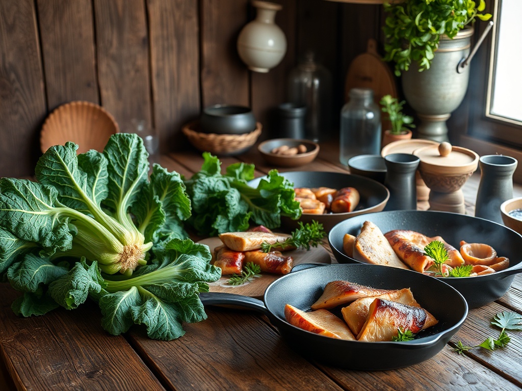 "A detailed scene of Minho's traditional Portuguese kitchen