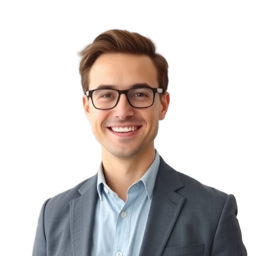 A person smiling to the camera with a white background looking like