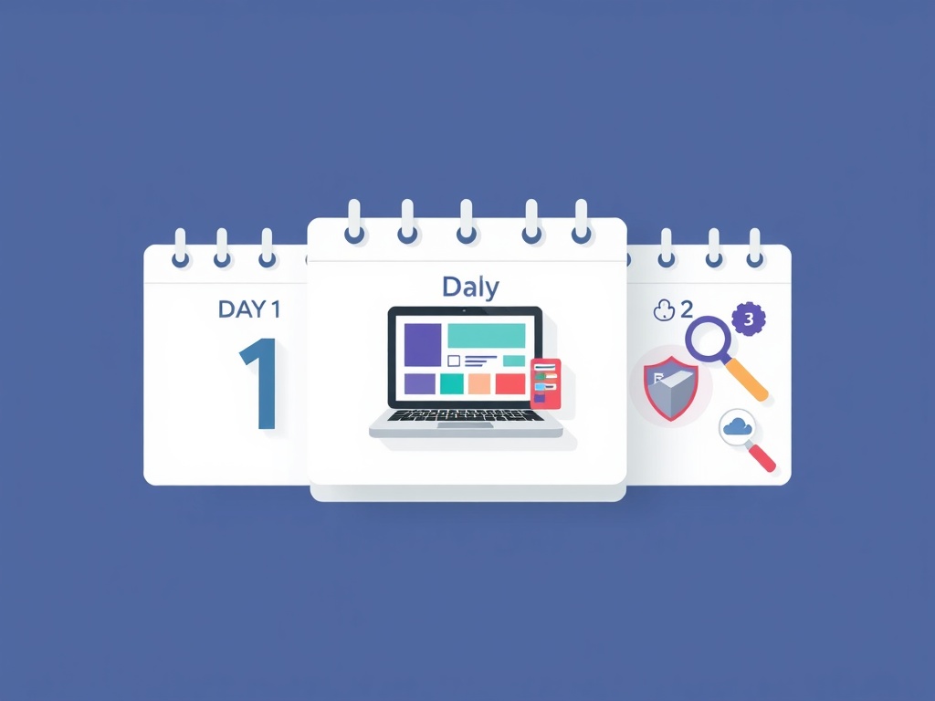 "Three stacked calendar pages labeled Day 1, Day 2, Day 3" "Day 1