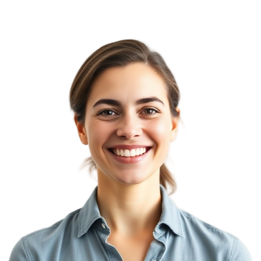 A person smiling to the camera with a white background looking like