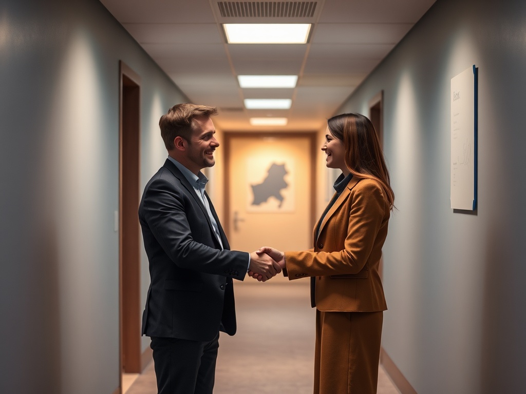 "Warm, professional contact scene