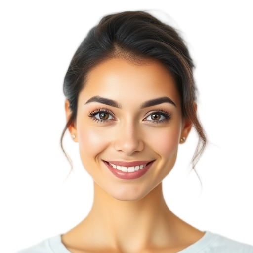 A woman smiling to the camera with a white background looking like