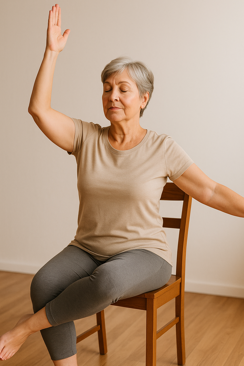 vrouw op stoel in yogahouding