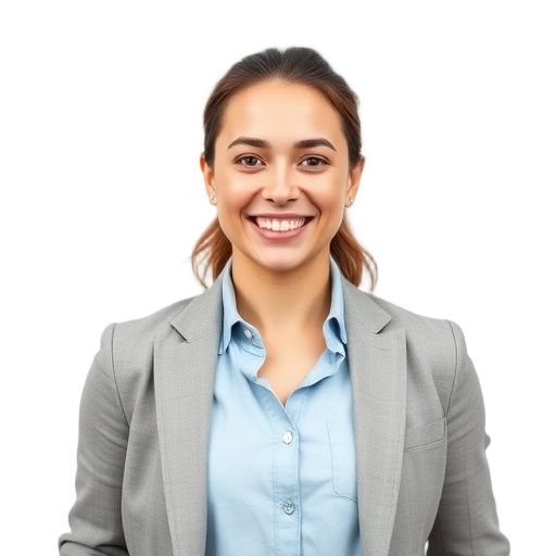 A person smiling to the camera with a white background looking like