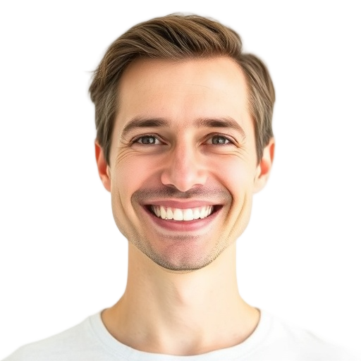 A person smiling to the camera with a white background looking like