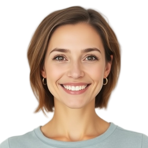 A person smiling to the camera with a white background looking like