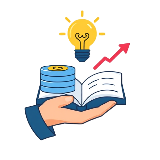 "hand holding" "coin stack" "light bulb" "open book" "graph arrow"