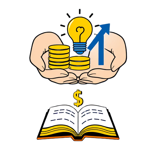 "hands holding" "coins stack" "light bulb" "chart arrow" "open book"
