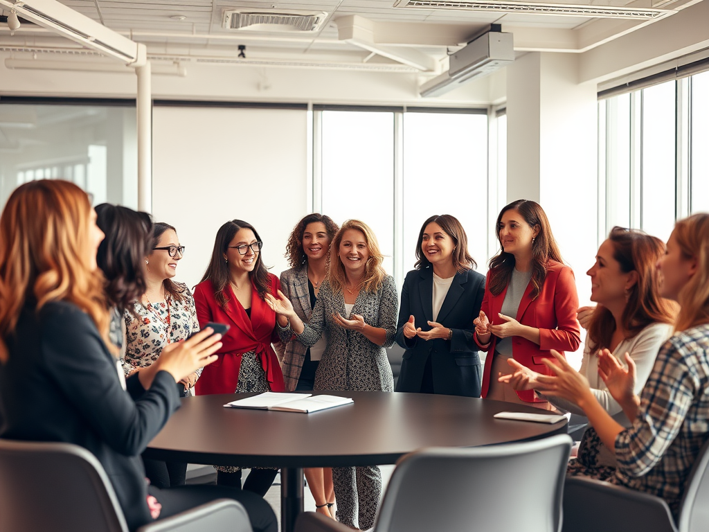 Een diverse groep vrouwen in een heldere vergaderruimte.