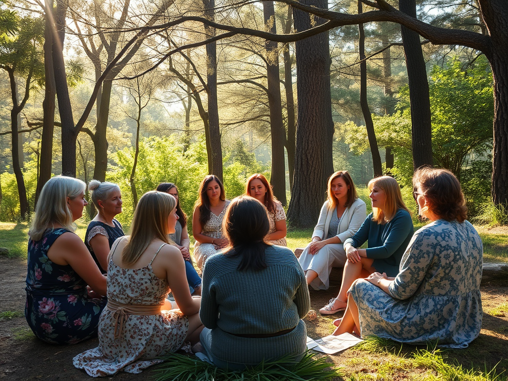 Vrouwen in een cirkel, verhalen delend in de natuur.